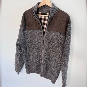 Gioberti Men's Gray Full Zip‎ Sweater Quilted Yoke – Marled Knit Layer-Matching